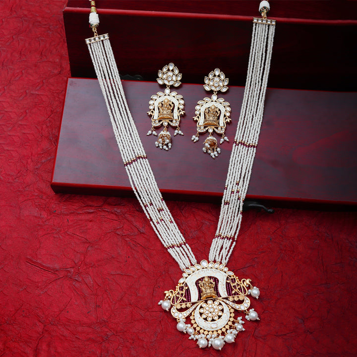 Lord Ganesha Kundan & Meenakari Mala Set With Rani Pink & Gold Beads