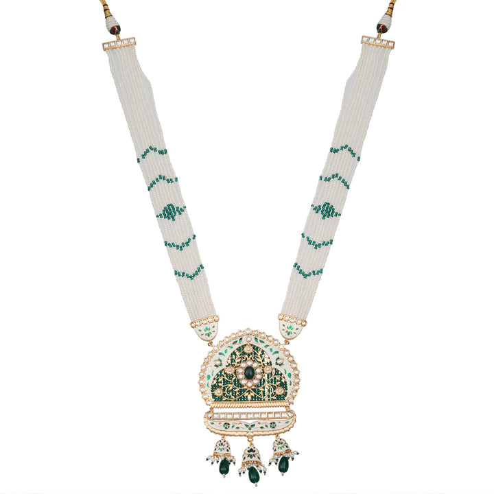 White & Emerald Kundan and Meenakari Mala Set