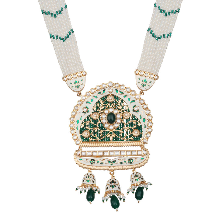 White & Emerald Kundan and Meenakari Mala Set