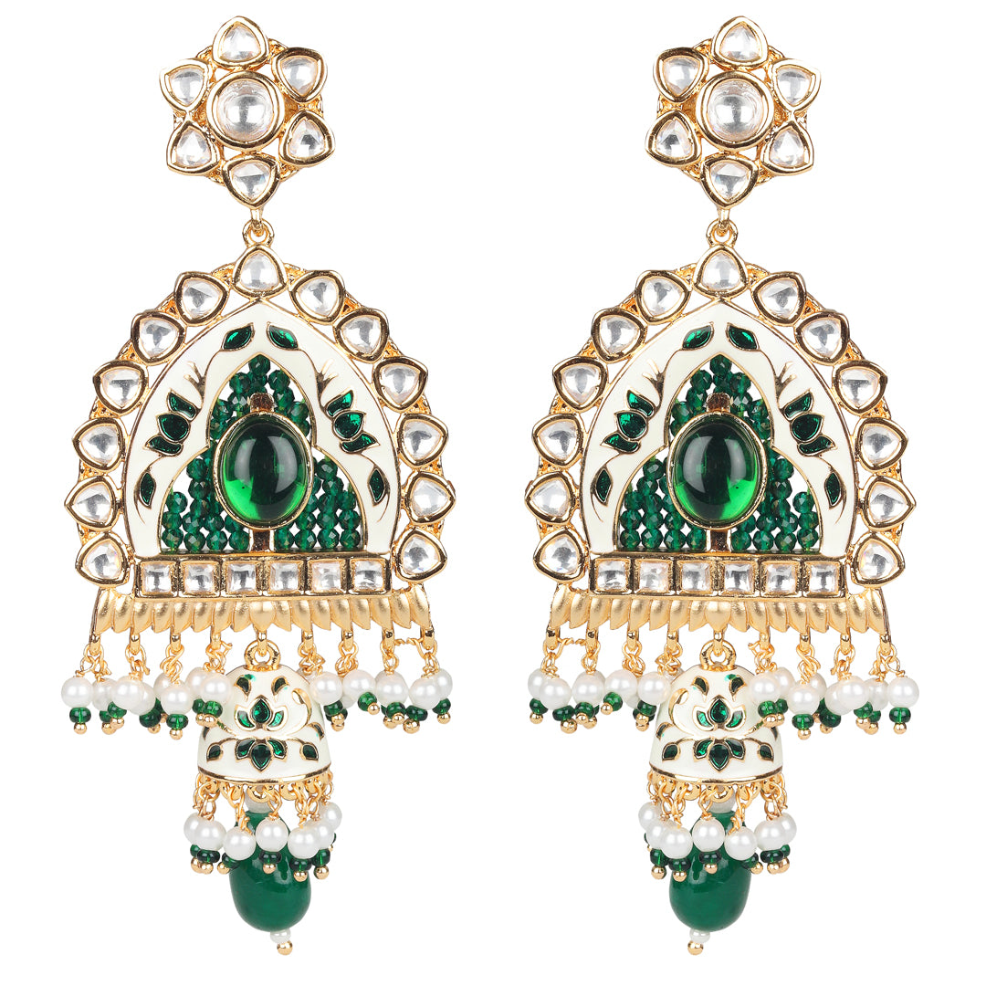 White & Emerald Kundan and Meenakari Mala Set