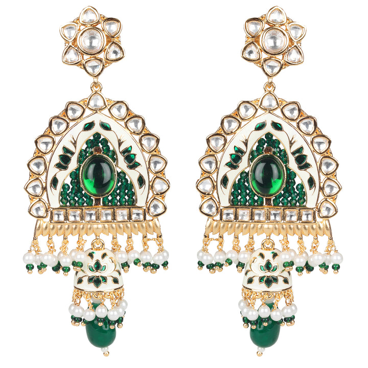 White & Emerald Kundan and Meenakari Mala Set