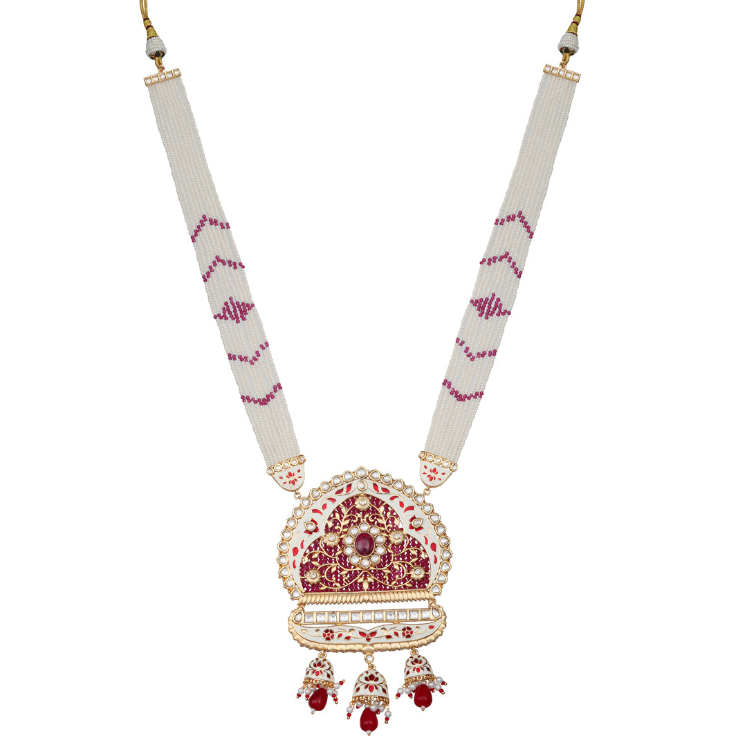 White & Ruby Kundan and Meenakari Mala Set