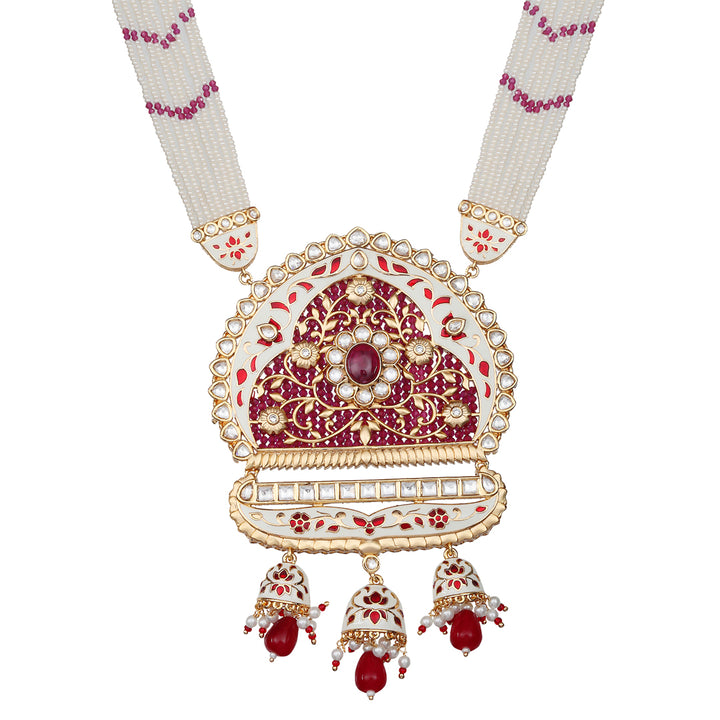 White & Ruby Kundan and Meenakari Mala Set