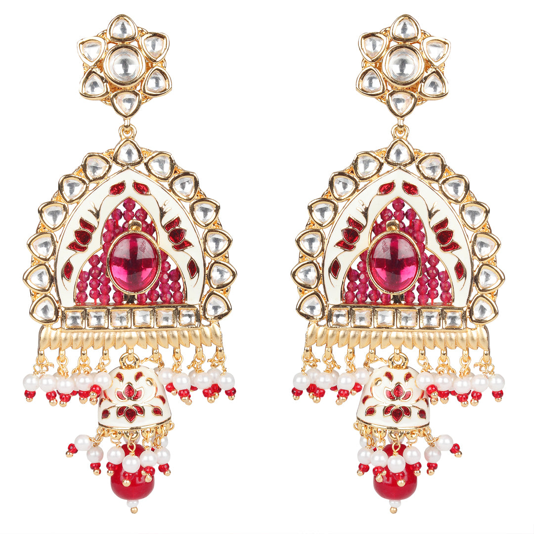 White & Ruby Kundan and Meenakari Mala Set