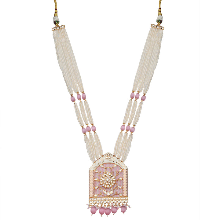 Jharoka Shaped Kundan & Pink Meenakari Mala Set