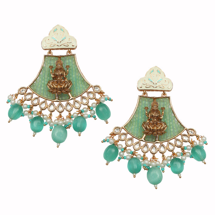 Gold Finished Mint Green Meenakari Goddess Laxmi Mala Set