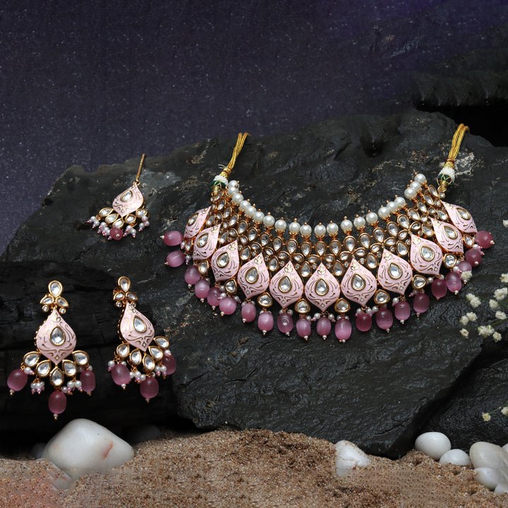 White Meenakari Kundan Pearl Choker Set