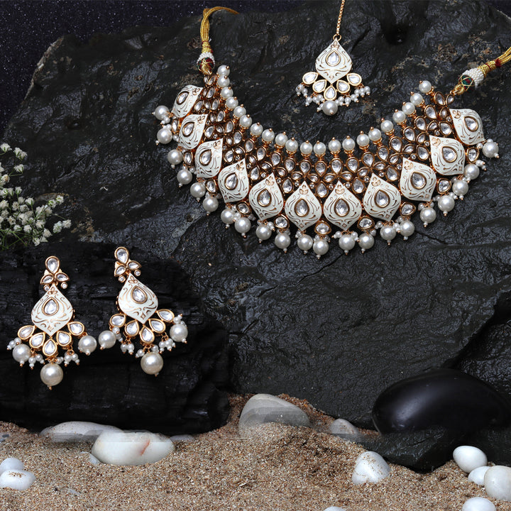 White Meenakari Kundan Pearl Choker Set