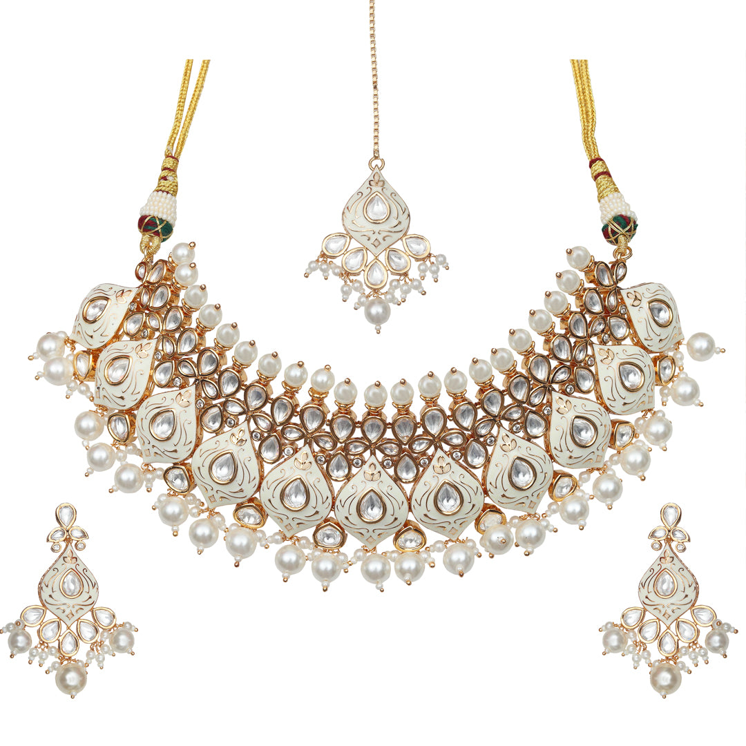 White Meenakari Kundan Pearl Choker Set