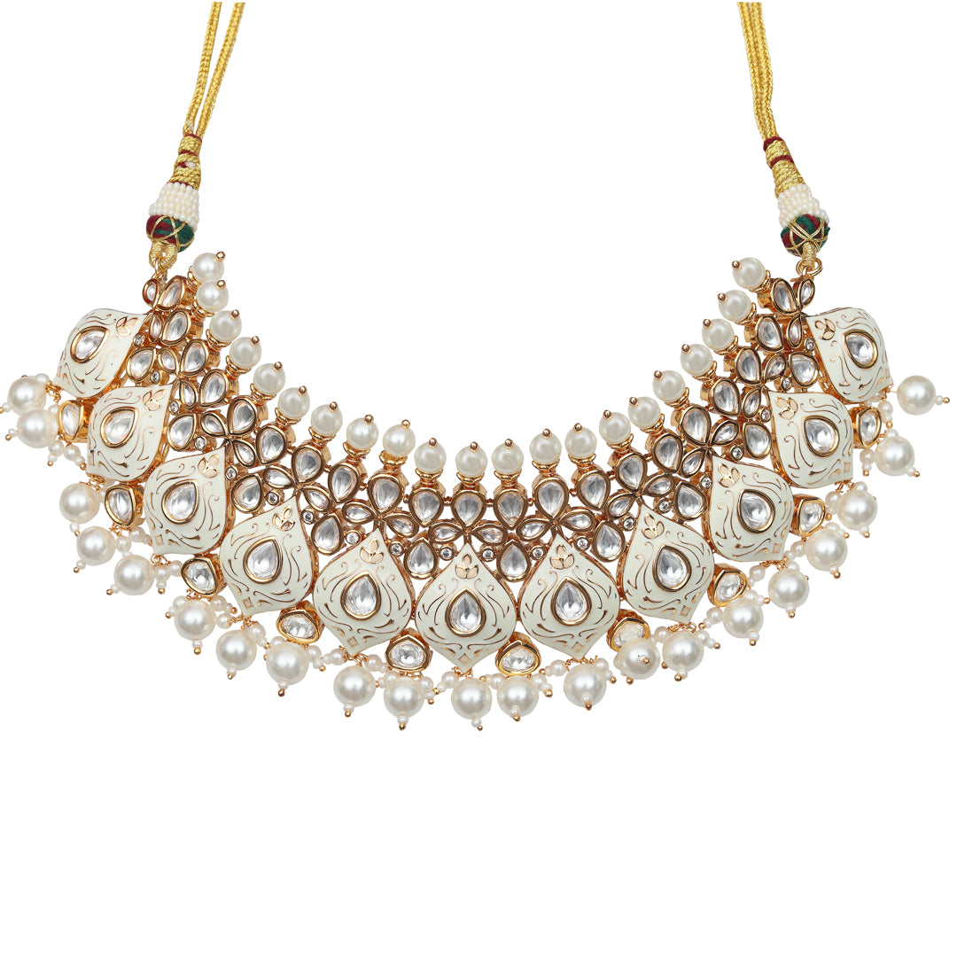 White Meenakari Kundan Pearl Choker Set