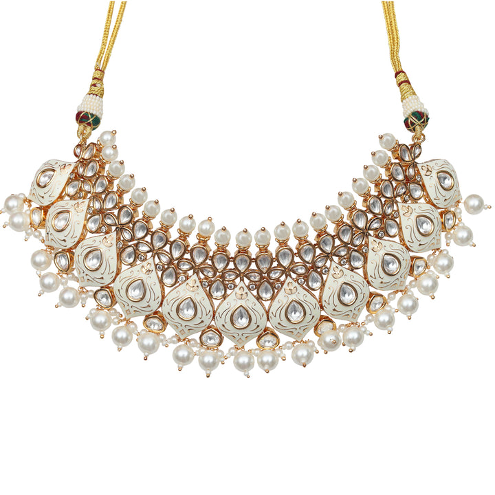 White Meenakari Kundan Pearl Choker Set