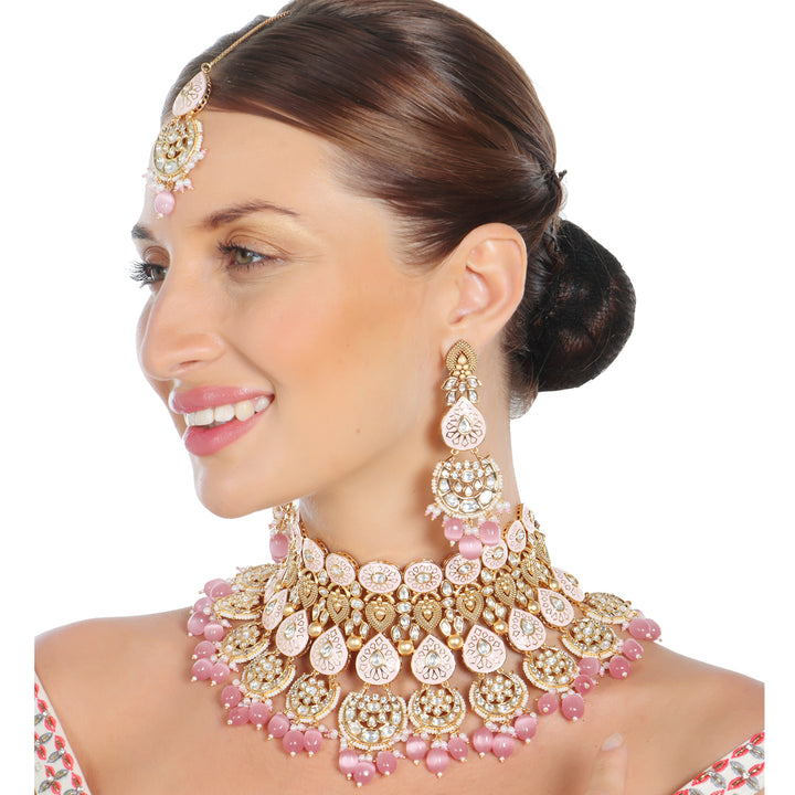 Blush Pink Meenakari Kundan Choker Set