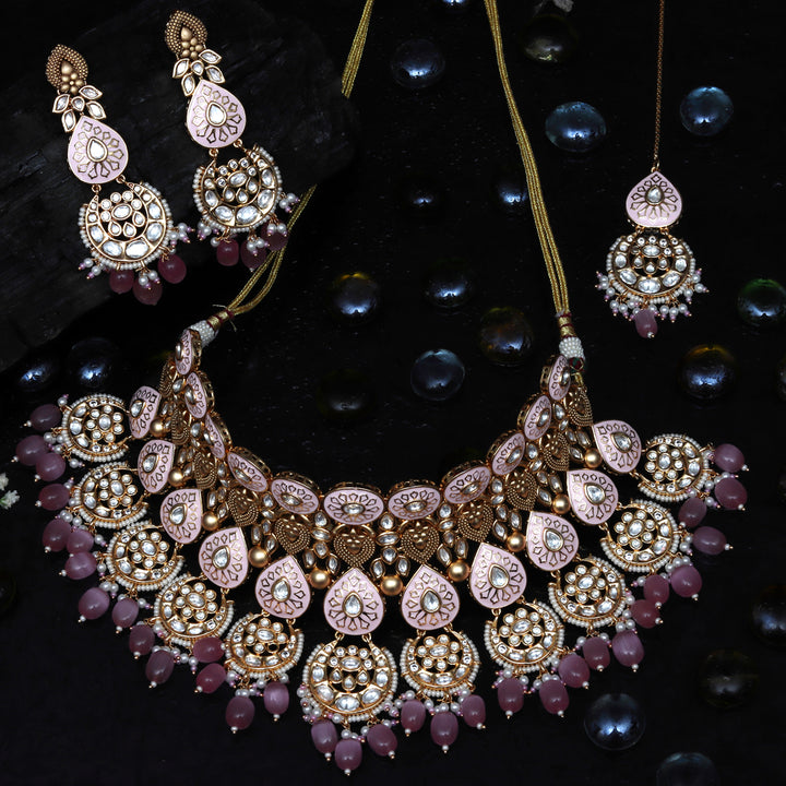 Blush Pink Meenakari Kundan Choker Set