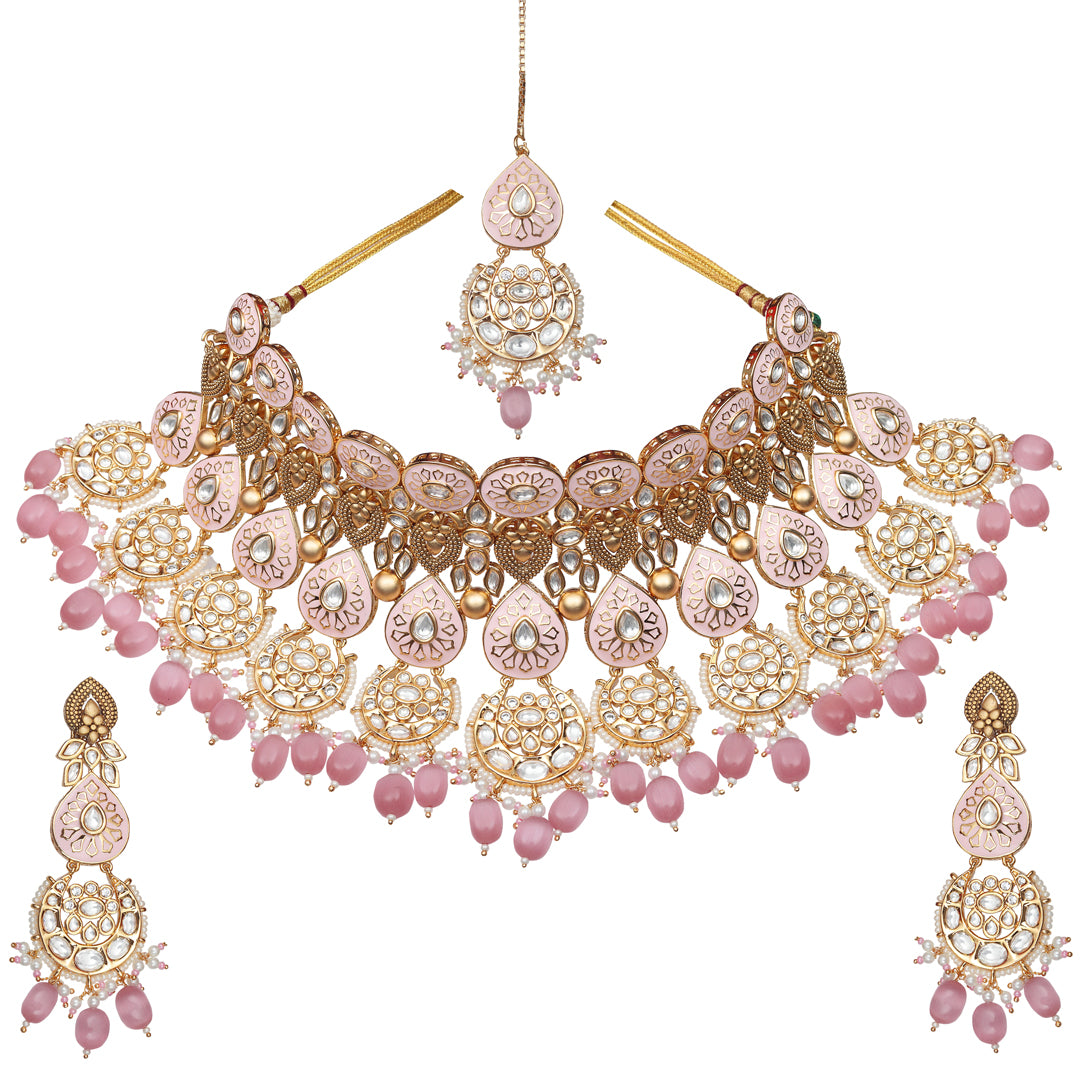 Blush Pink Meenakari Kundan Choker Set