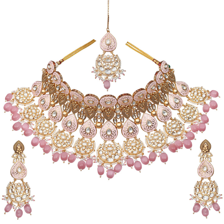 Blush Pink Meenakari Kundan Choker Set