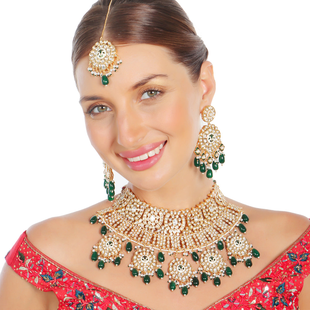 Emerald Green Meenakari Kundan Choker Set