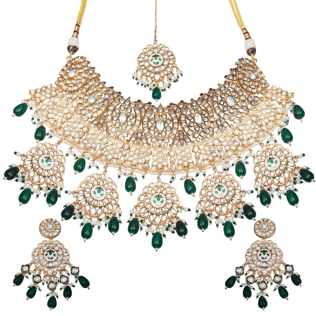 Emerald Green Meenakari Kundan Choker Set