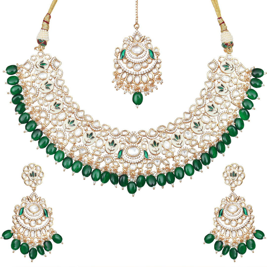 Emerald Green Meenakari Kundan Choker Set