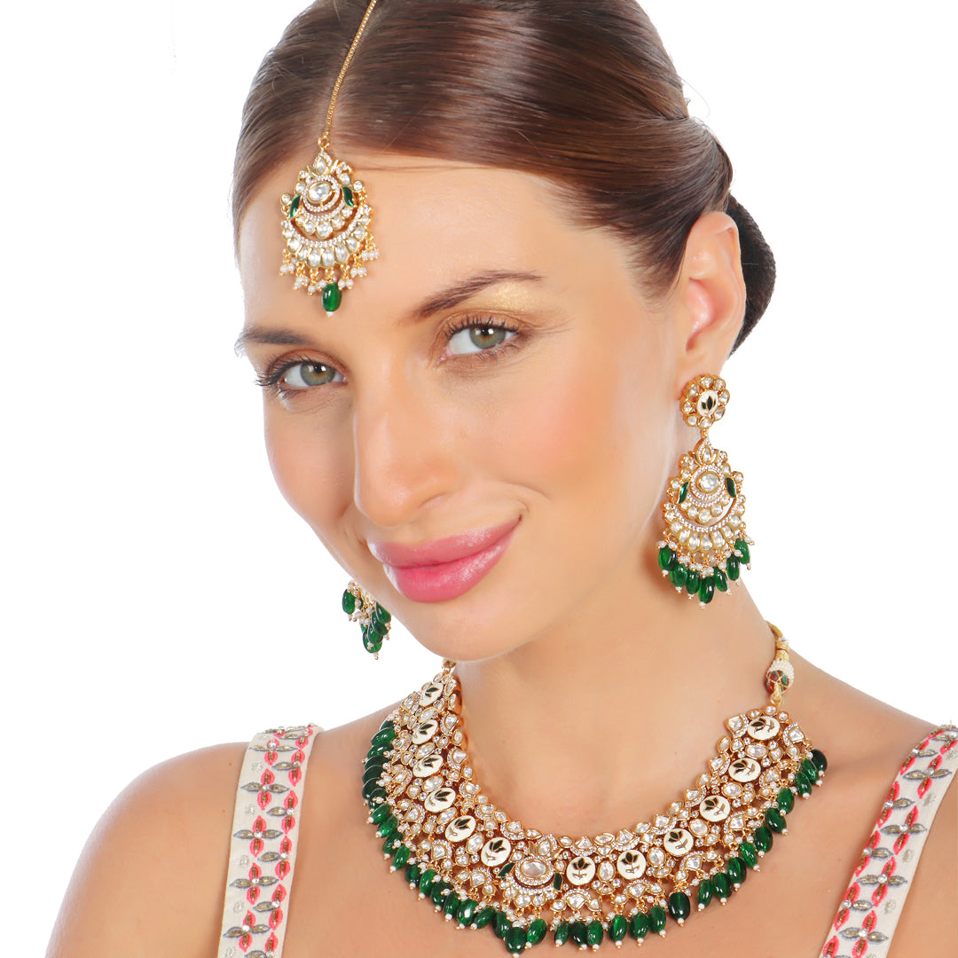 Emerald Green Meenakari Kundan Choker Set