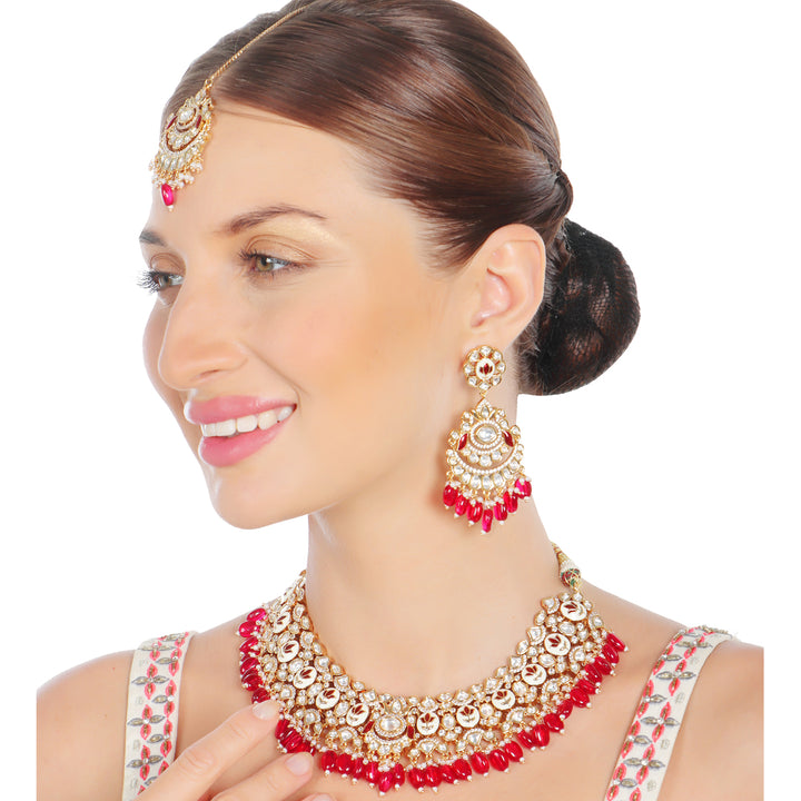 Vibrant Red Meenakari Kundan Choker Set