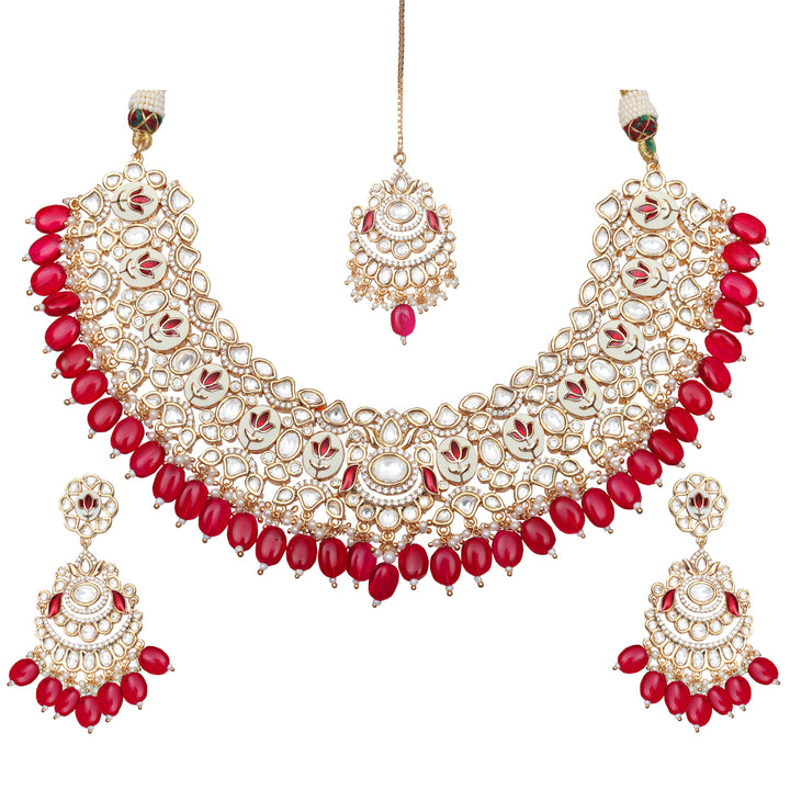 Vibrant Red Meenakari Kundan Choker Set