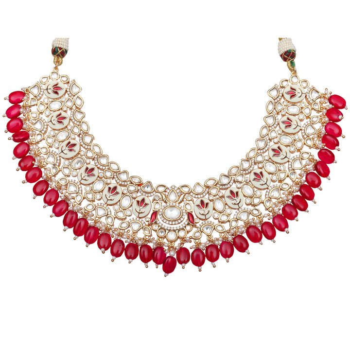 Vibrant Red Meenakari Kundan Choker Set