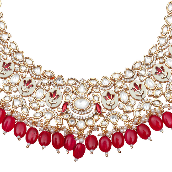 Vibrant Red Meenakari Kundan Choker Set