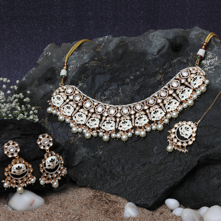 Green & White Meenakari Kundan Choker Set