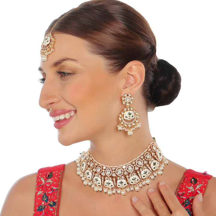 Mint and White Meenakari Kundan Choker