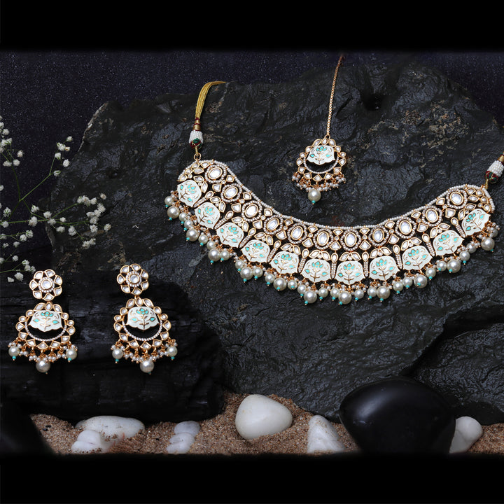 Green & White Meenakari Kundan Choker Set