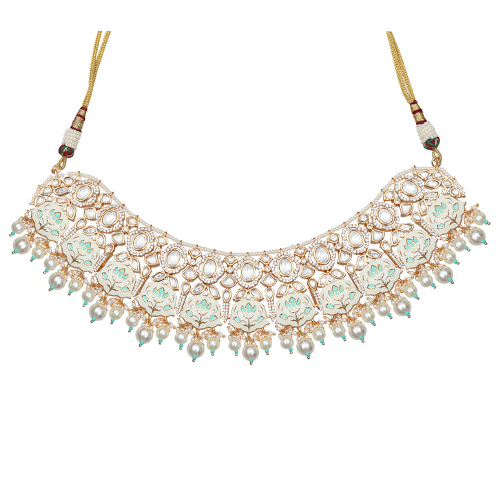 Mint and White Meenakari Kundan Choker