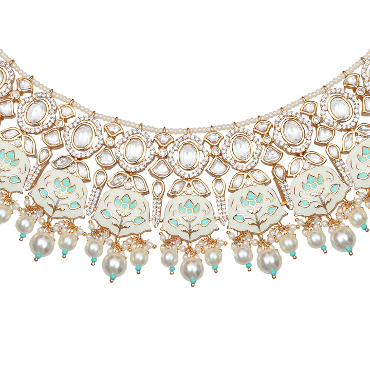 Mint and White Meenakari Kundan Choker