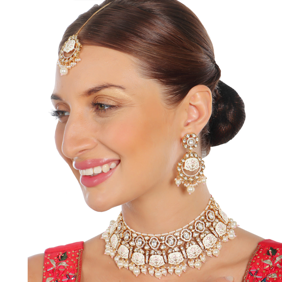 Green & White Meenakari Kundan Choker Set