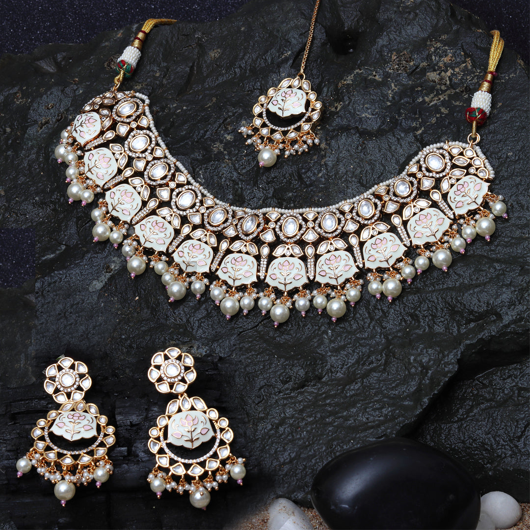 Green & White Meenakari Kundan Choker Set