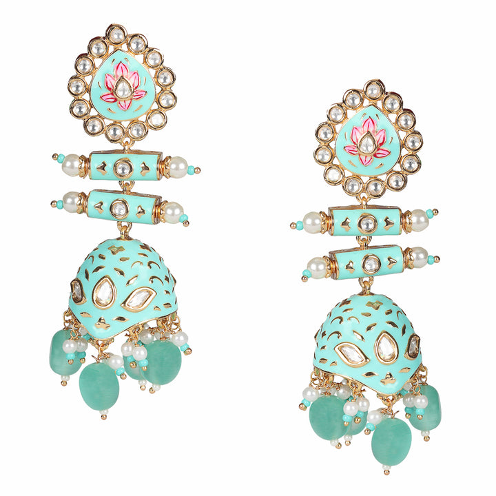 Phirozi and Pink Meenakari Kundan Jhumkas