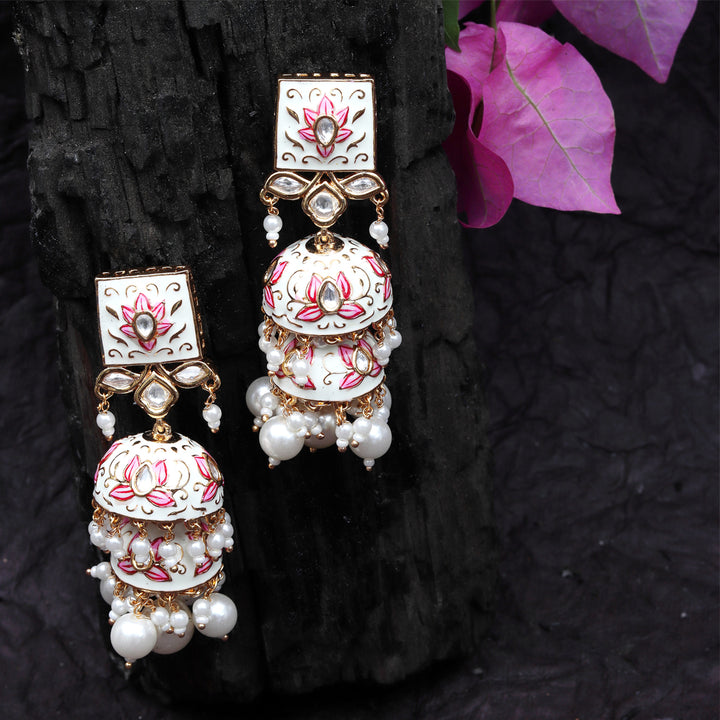 Ivory Meenakari Kundan Jhumkas