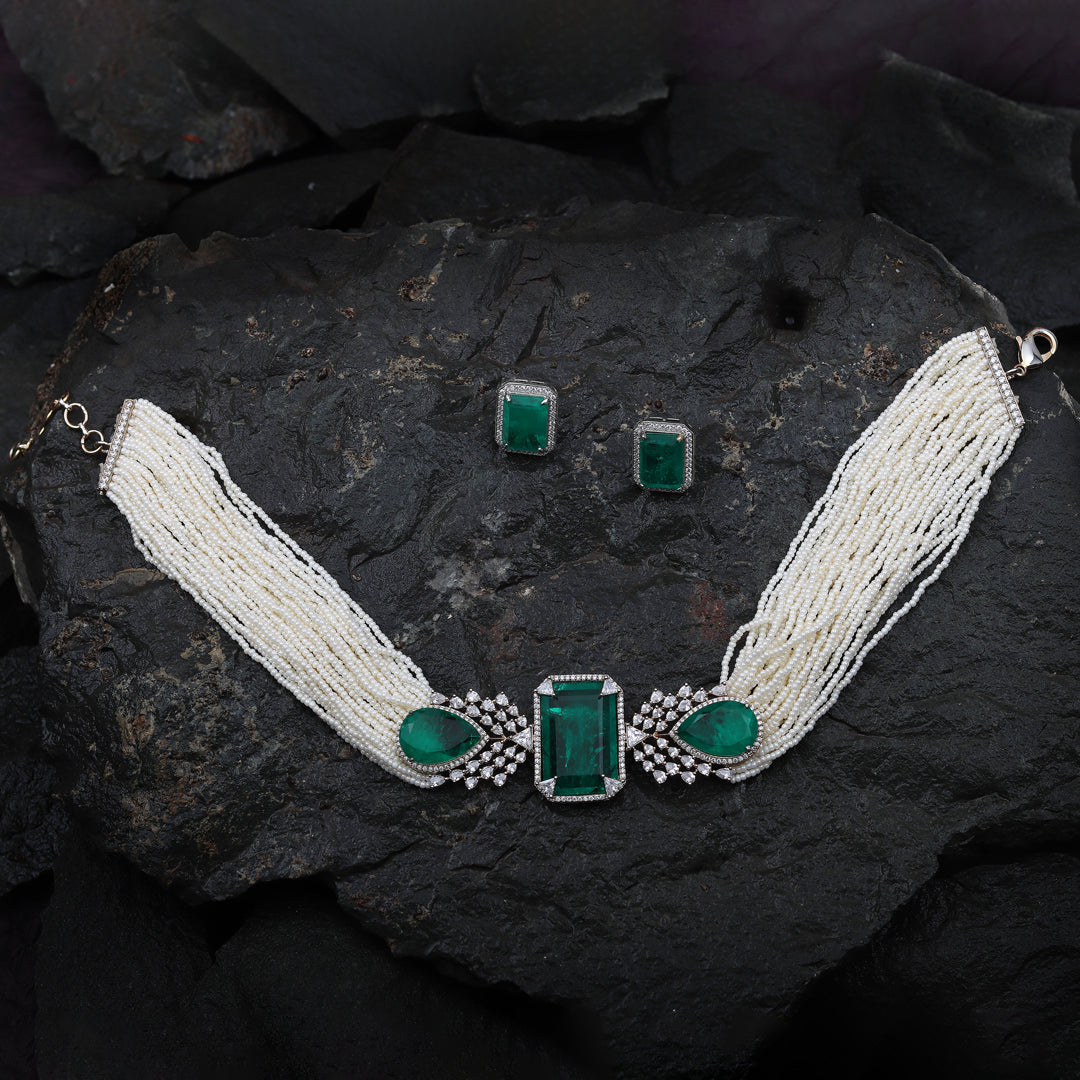 Emerald Green Doublet Choker Set