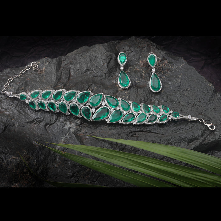 Dew drop shaped Emerald Doublet Choker set with Cubic Zirconia