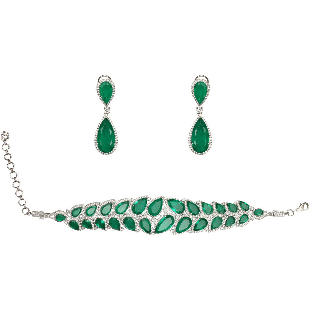 Dew drop shaped Emerald Doublet Choker set with Cubic Zirconia