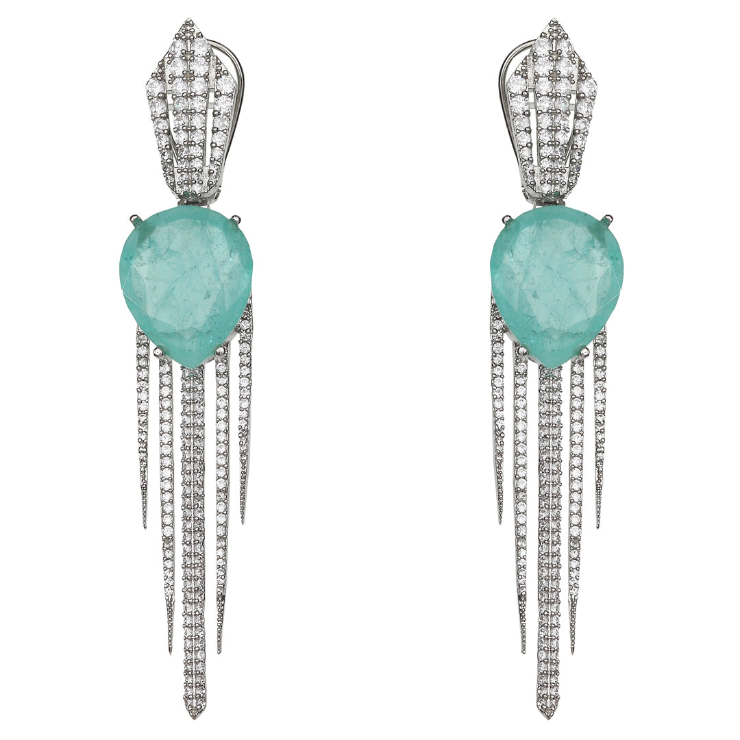 Dew Drop Shaped Soft Aqua Green Doublet Danglers With Cubic Zirconia