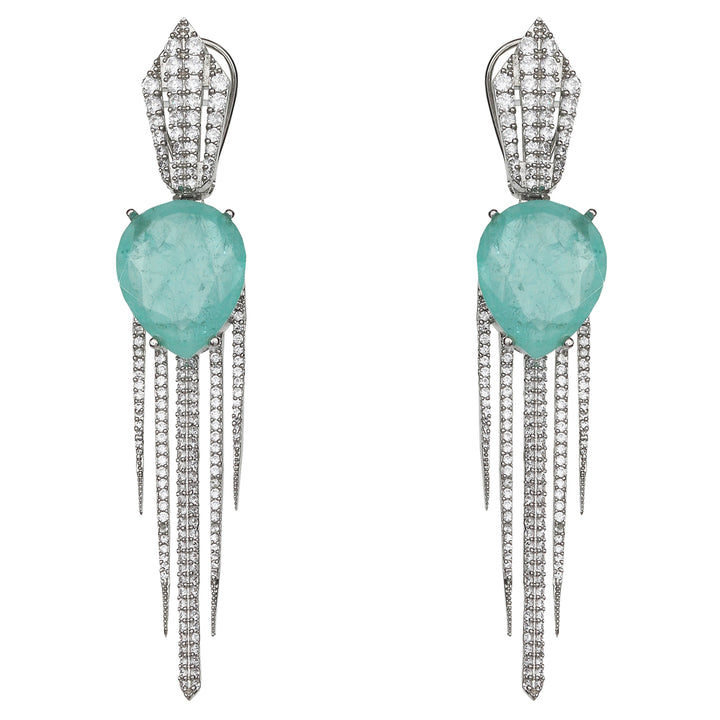 Dew Drop Shaped Soft Aqua Green Doublet Danglers With Cubic Zirconia