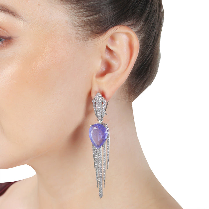 Dew Drop Shaped Soft Amethyst Doublet Danglers With Cubic Zirconia