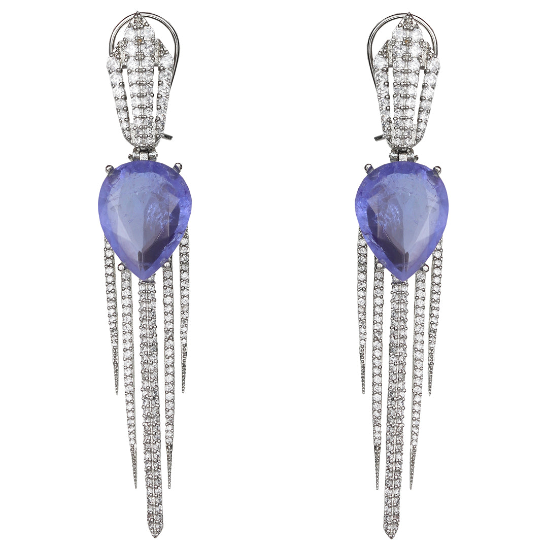 Dew Drop Shaped Soft Amethyst Doublet Danglers With Cubic Zirconia