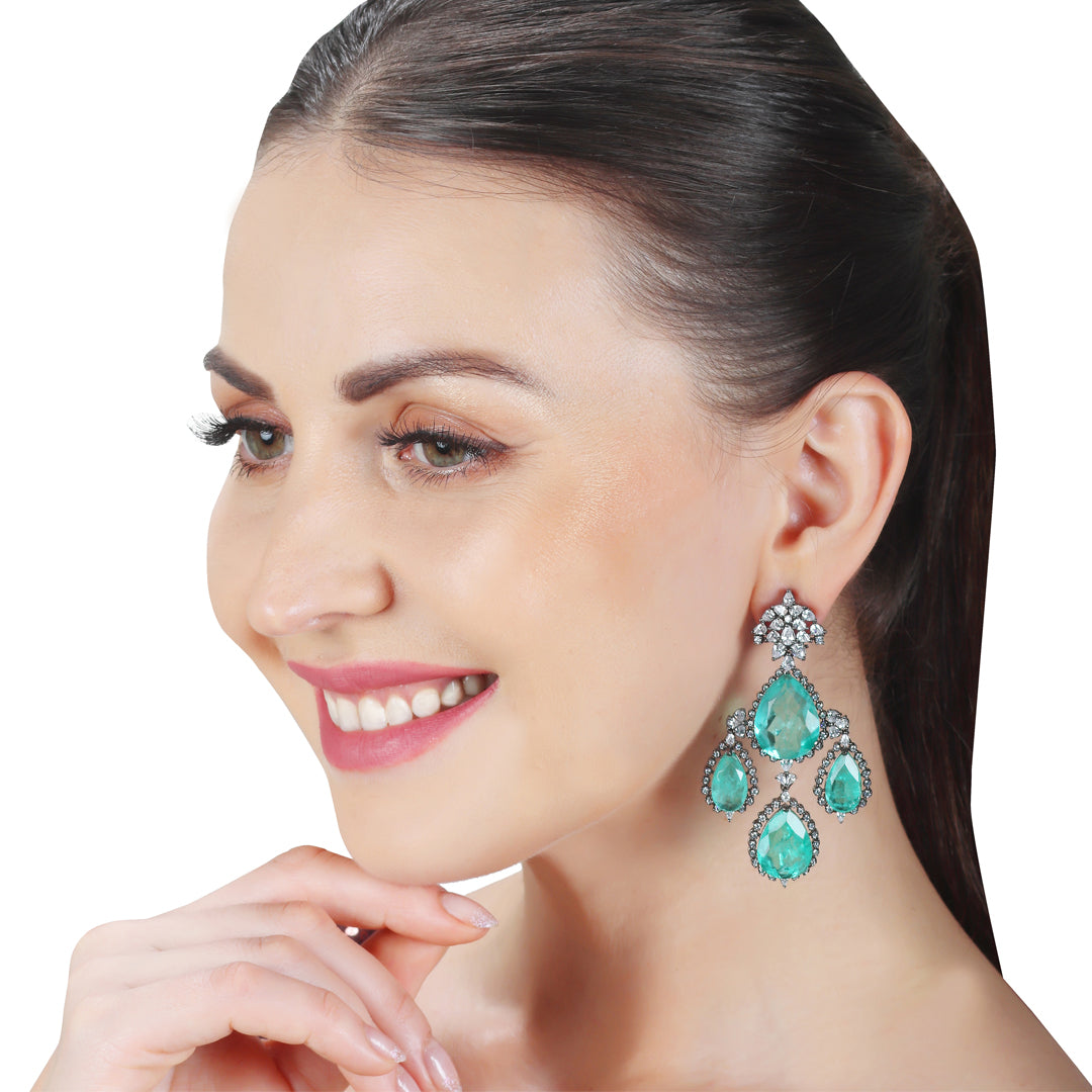 Dew Drop Emerald Doublet Danglers with Cubic Zirconia.