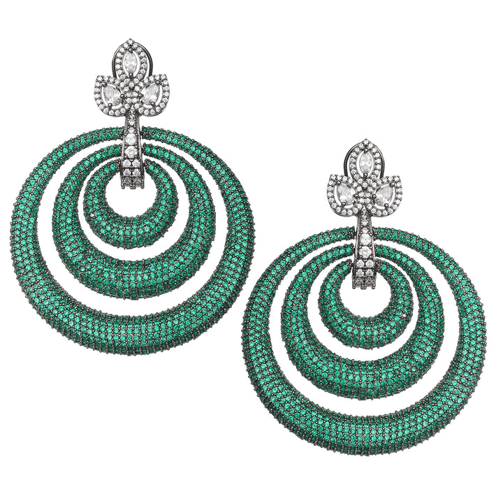 Emerald Green Cubic Zirconia Danglers in Concentric Hoops Design