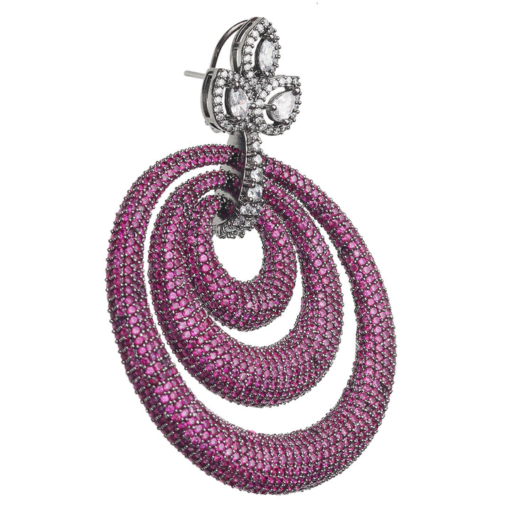 Pink Cubic Zirconia Danglers in Concentric Hoops Design