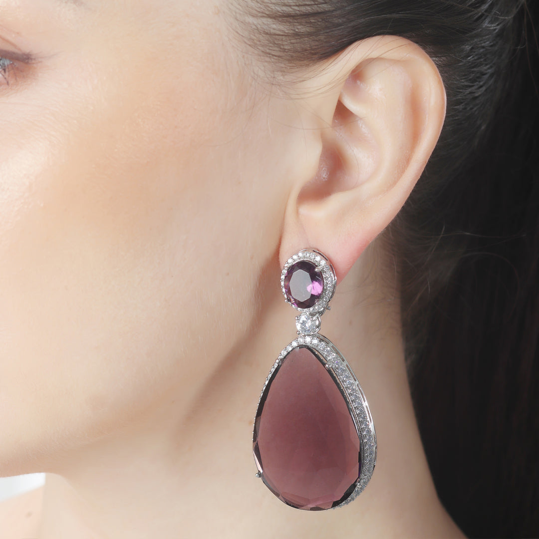 Wine Colored Doublet Danglers Encircled by Cubic Zirconia.