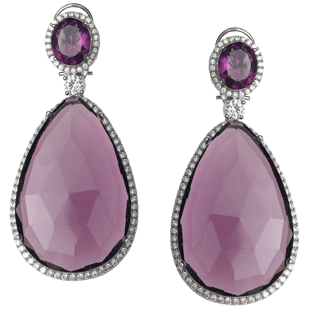 Wine Colored Doublet Danglers Encircled by Cubic Zirconia.