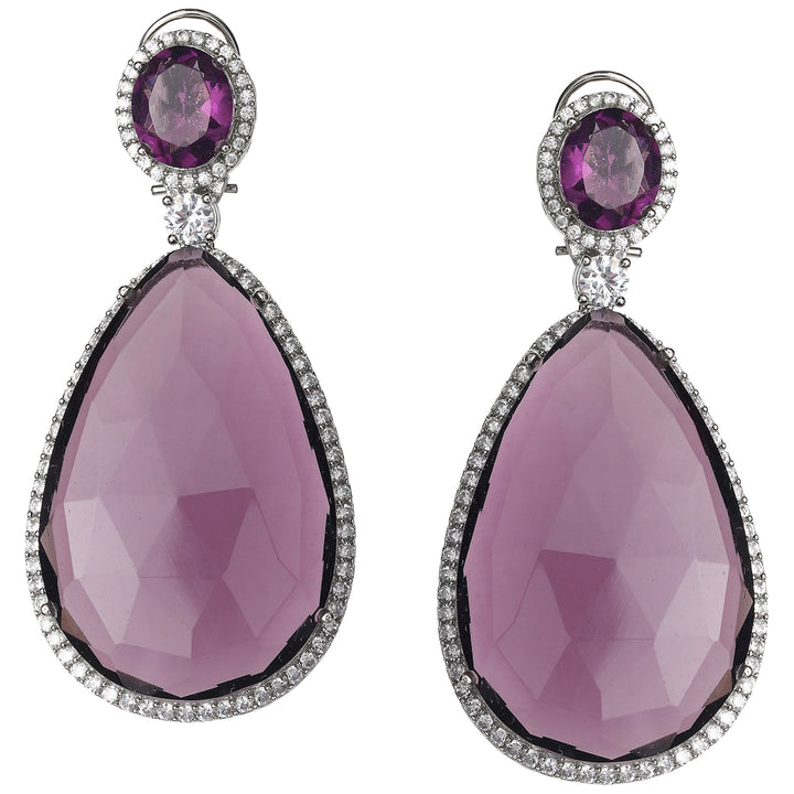 Wine Colored Doublet Danglers Encircled by Cubic Zirconia.