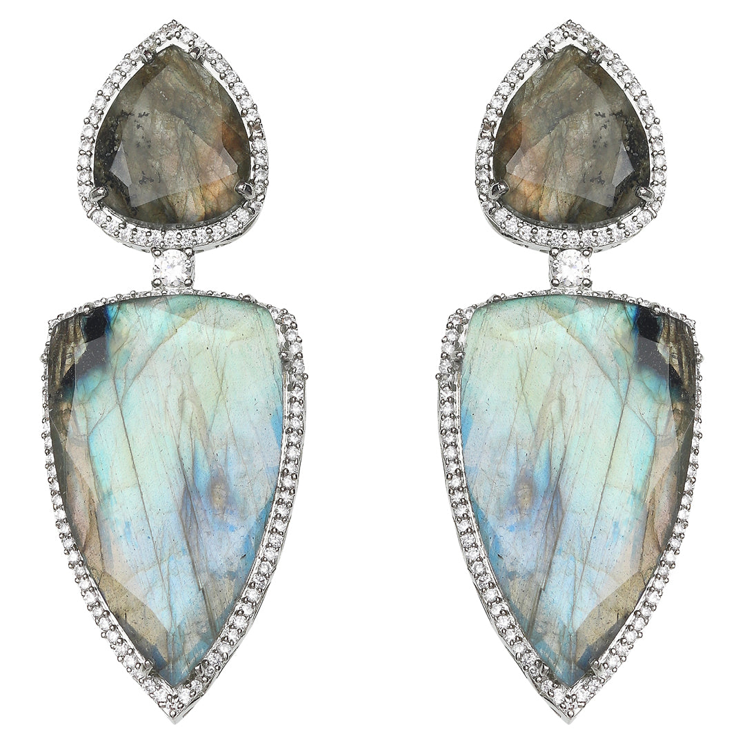 Aqua Mother-of-Pearls Doublet Danglers with Cubic Zirconia